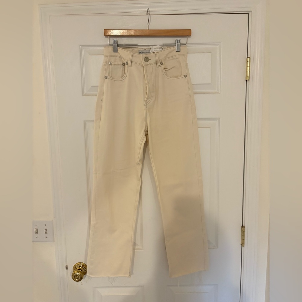 ZARA cream high waisted jeans